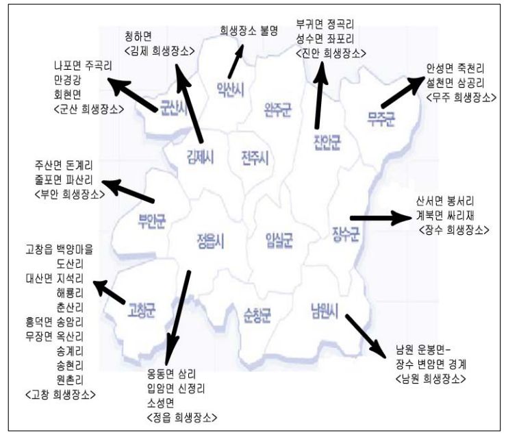 전북지역 민간인 희생장소 발생장소.