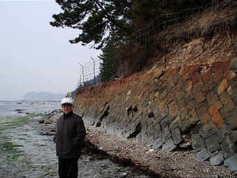 바로 뒤 바닷물이 들어와 있는 자리가 당시 백사장