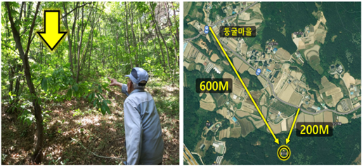 권〇태 희생 장소. 희생자들이 살던 둥굴마을과 600여m 떨어진 희생 장소(불성곳).