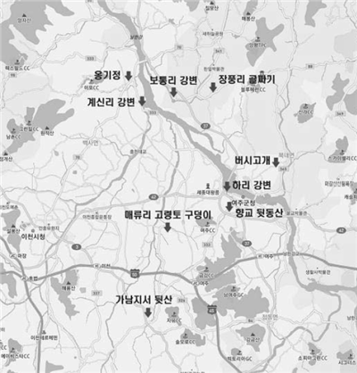 여주 부역혐의 희생 사건 발생 주요 위치도